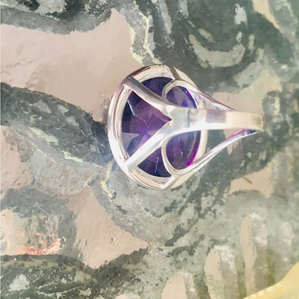 Vintage Pair  Silver 925 Amethyst & Clear Topaz Cocktail Ring both SZ 10 - Picture 8 of 14